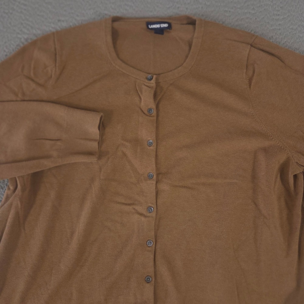 Lands End Sweater Womens 3X Button Front Solid Cardigan Knit Ribbed Trim Classic